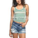 MGOO Fashion Low Cut Neck Slim Fit Ladies Crop Top Custom White Stripe Printing Gym Tank Top thumbnail-3