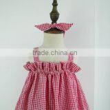 Red Gingham 3 Pieces Cute Girl Clothing Set Summer Kids Outfit Hot Selling thumbnail-3