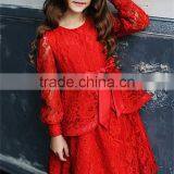 Red Long Sleeve Maxi Dress A Line Mommy And Me Lace Women Baby Party Dress thumbnail-4
