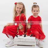 Doll And Me Red Christmas Dress Girls Lace Short Sleeve Dress thumbnail-3