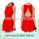 2016 Fashion Women Sexy Back-Open Short Dresses, Solid Ladies Summer Party Vestidoes Red Above Knee Design Mini Dress thumbnail-1