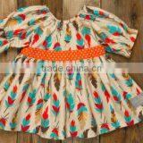 2017 Wholesale Latest Designs Feather Patterns Girl Fly Sleeve Skirt Rural Style thumbnail-1