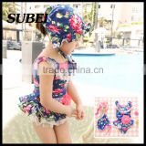Children swimwear piece swimsuit girls swimming cap swimming beach with floral dress