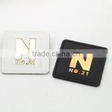 White/black PU Leather Sew on Patches With Gold Metal Plates Fashion Clothing Label for Jeans/jacket PLB-022 thumbnail-3