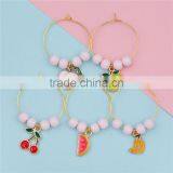 Glass Hoop Earrings Gold Plated At Random Enamel Fruit Wine Glass Wedding Charms thumbnail-1