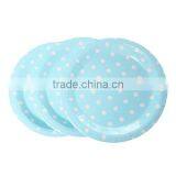 Skyblue Dot Pattern Round Paper Food Plates 23.0cm thumbnail-1