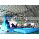 Giant Inflatable shark water slide with pool for sale,Inflatable jumping water slide