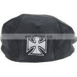 HMB-903B LEATHER CHOPPER GOLF CAP BLACK NEWSBOY HATS IRON CROSS
