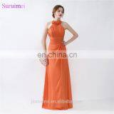 Orange Bridesmaid Dresses Floor Length Pleated Peach Color Chiffon On Sale Halter Bridesmaid Dresses thumbnail-4