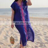 Cotton Long Beach Cover up Sarong Beach Dress Embroidered Bikini Cover up Robe de Plage Pareo Beach Swimsuit Cover up Beachwear