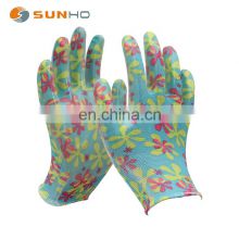 Work gloves safety 13 gauge floral Iiner with Nitrile touch coated on palm and fingers safety garden gloves