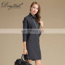 Wholesale 100% Cashmere Turtleneck Long Dress Solid Color Women's Casual Sweater for Winter Knitted OEM Service thumbnail-4