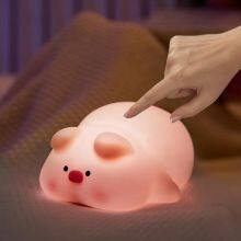 EGOGO Cute Silicone Pink Pig Night Light Silicone Soft Kid Bedside Decorate Light Baby Nursery Cartoon Lamp for Children Gift thumbnail-1