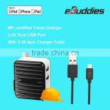 3.4A MFi Travel Charger With Dual USB Port & Foldable US AC Plug for IPhone IPad IPod thumbnail-2