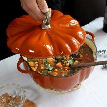 High Quality Cast Iron Cookware Stock Pot 24cm Orange Green Enamel Saucepan Halloween Pumpkin Pot With Lid thumbnail-3