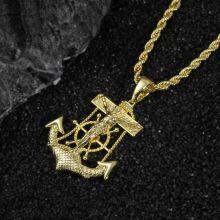 New Trend of Personalized & Fashionable Hip-Hop Jewelry Gifts: New Brass Gold-Plated Inlaid Zircon Portrait & Anchor Pendant thumbnail-1