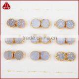 10mm Round Natural Agate Titanium AB Druzy Stone Stud Earrings thumbnail-4