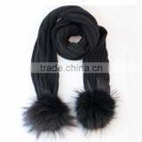 RRSC001 Fabulous fancy chunky yarn metallic lurex blended cable women winter Knitted Scarf Reaccon fur pom poms shawl