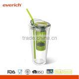 New 20oz AS Double Wall Water Tumbler With Fruit Infuser Straw Lid thumbnail-3