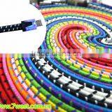2M 6ft Flat Noodle Micro USB Sync Charger Data Cable Nylon Braided Cord With LED Light for IPhone Android Smartphones
