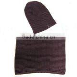 Wholesale Knitted Dark Brown Hat and Neck Warmer Scarf Sets
