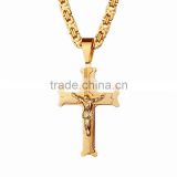 Wholesale Hallowmas Christian Church Titanium Steel Gold Jesus Cross Pendant Necklaces For Contemplative Human