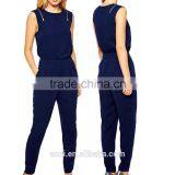 Sleeveless Round Neckline Zipper on Shoulder Fashional Women Long Jumpsuit thumbnail-1