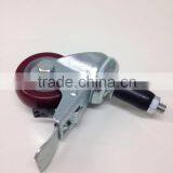 JY-305|3 Inch Bearing Swivel Red Polyurethane Double Brake Heavy Duty Casters and Wheels thumbnail-4