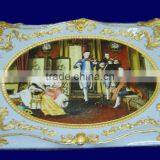 Floral Ceramic and Gold Plated Copper Mounted Framed Wall Hanging Art Fresco, Wall Mural thumbnail-3