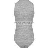 High Quality Women Grey Sleeveless Plunge Bodysuits V Neck Casual Bodysuits Fashionable Slub Cotton Tops thumbnail-2