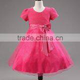 2016 Europe and the United States Export Lotus Skirt Bow Dress Pure Color Children's Dress Wholesale thumbnail-2