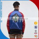 Amazing Quality OEM White Red Denim Combination Bomber Jacket thumbnail-3