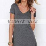 OEM Service v Neck Short Sleeves Shirt Dress Women Casual Dress 2016 thumbnail-2