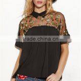 Hot Sell Embroidered Ruffle Cuff Sheer Tie Back Blouse Neck Designs Cutting thumbnail-4