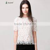 Latest Summer Loose Casual White Fashion Crochet Lace Blouse for Middle Aged Women thumbnail-1