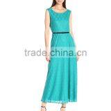 Women's Sleeveless Lace Skater Maxi Dress With Belt thumbnail-1