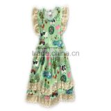 CH00282YIWU BOYA Cotton milk silk ruffle dress kids clothes green farm dress prints wearing boutique dresses