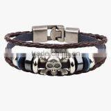 XP-LB-2178 Metal Skull Wrap Wholesale Fashion Leather Bracelet With Skull Accessories
