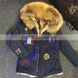 2016 New arrival Dark blue Winter jacket France beading with faux fur apricot lining coats