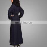 Modest Muslim Women Crepe Cardigan Navy Kimono With Lace Overcoat Open Front Islamic Abaya thumbnail-4