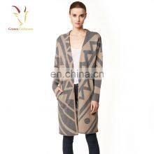 Spring Autumn V Neck Buttons Cashmere Women Knit Long Cardigan Sweaters Coat thumbnail-2