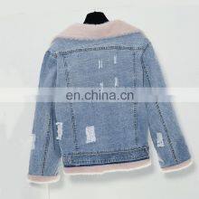 New Style Factory Sherpa Women Fashion Winter Jacket Berber Fleece Fancy Denim Ladies Motorcycle Jacket thumbnail-4