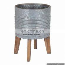 Galvanized Planter With Wooden Stand
