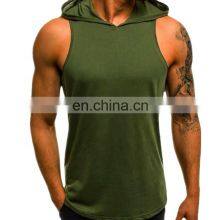Wholesale High Quality Men Sleeveless Hoodie Custom Men's Blank Hoodie Men Casual Gym Fitted Hooded Tank Top thumbnail-5
