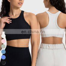 Custom Activewear High Neck Shockproof Bras Sport Wear Gym Fitness Yoga Top Women Ribbed High Support Racer Back Sports Bra thumbnail-3