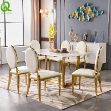 Factory Price Luxury Dining Table Set Stainless Steel Base Marple Top 8 Seater Dining Table thumbnail-5