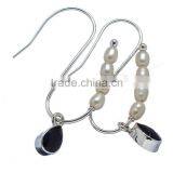 BLACK ONYX AND PEARL EARRING 925 SOLID STERLING,SILVER EXPORTER,STERLING SILVER JEWELRY,SILVER EARRING thumbnail-1
