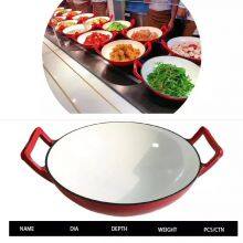 36cm Cast Iron Enamelled Wok Big Size Chinese Wok Red Double-handle Pot for Home Restaurant Chef Cooking thumbnail-5