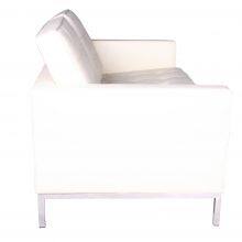 Florence Knoll Style Tufted Leather 2-Seater Sofa, Modern White Loveseat With Stainless Steel Base for Living Room Hotel thumbnail-2