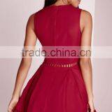 Sexy Plunge Ladder Detail Skater Dress Red thumbnail-5